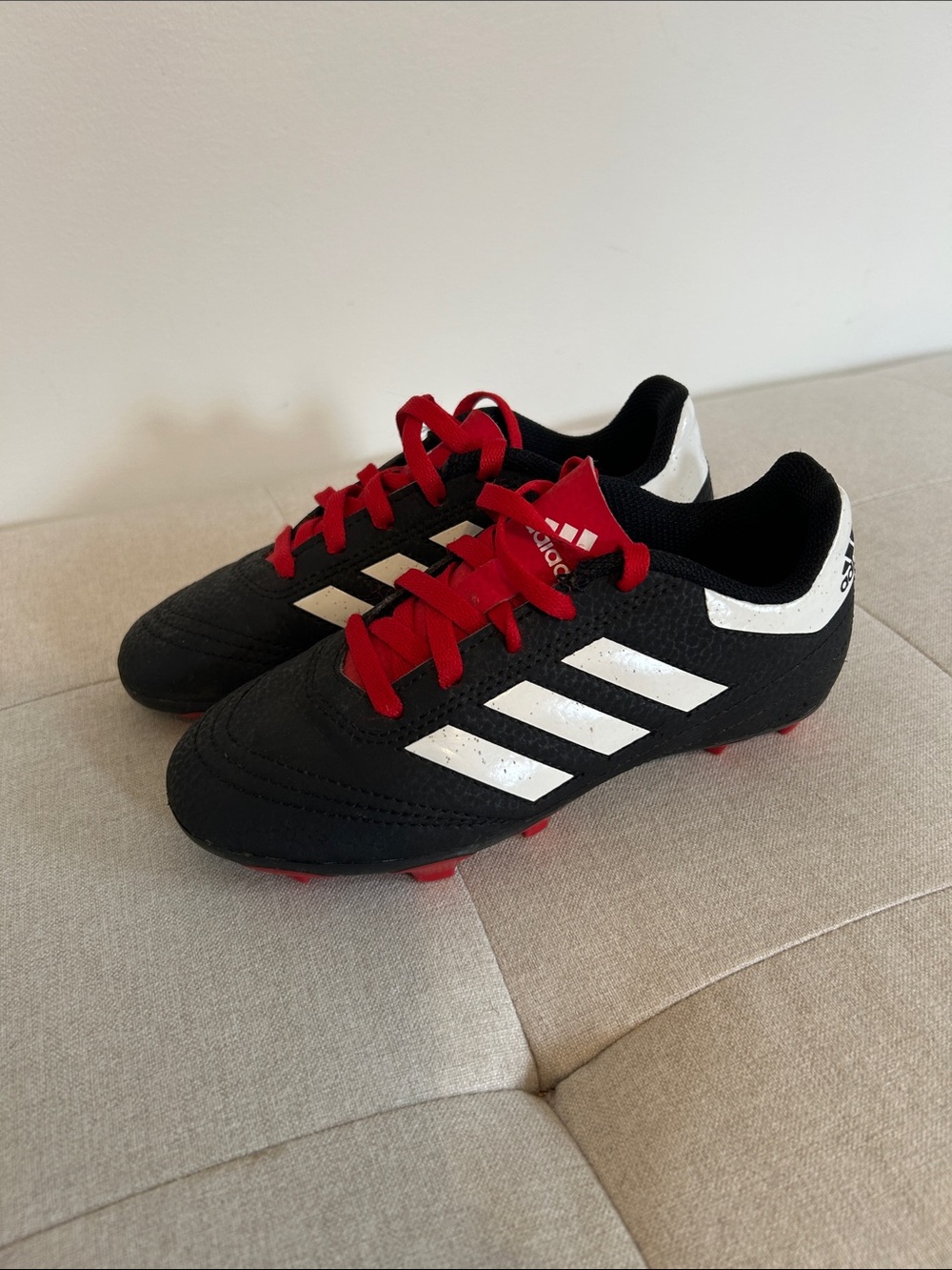 Adidas Size 12K Black, White, and Red Soccer Cleats